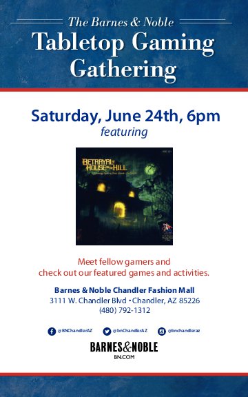bnChandlerAZ's tweet photo. This month's featured game is Betrayal at House on the Hill -- RSVP for June 24 on our Facebook Events page. #TableTopGameNight https://t.co/pXhoOlu4mC