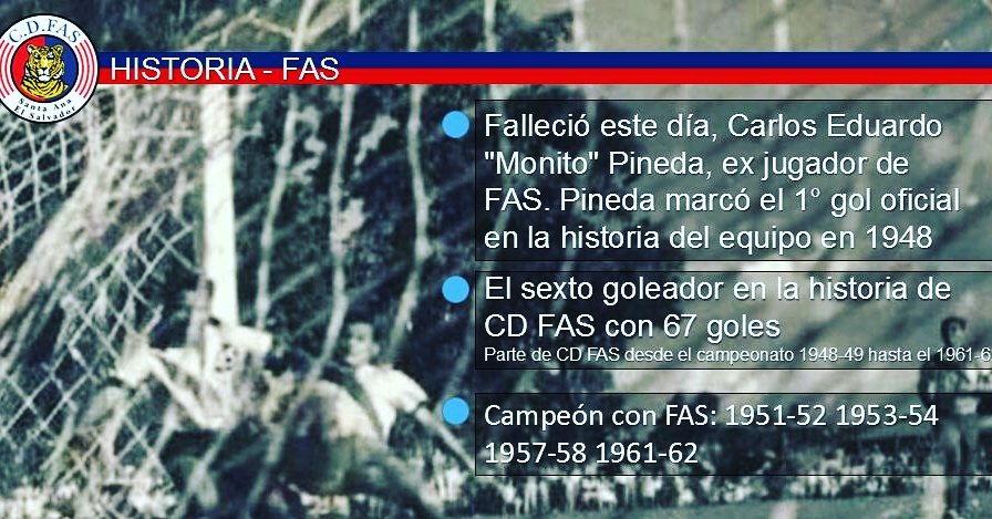 CDeportivoFAS's tweet photo. #HistoriaFAS
El dia de hoy falleció el anotador del primer gol oficial de FAS: Eduardo "monito" Pineda. Un abrazo de gol hasta el cielo https://t.co/xXEJbcHlzb