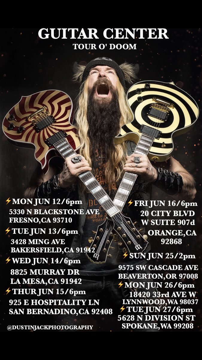 Zakk Wylde (@zakkwyldebls) on Twitter photo GUITAR CENTER TOUR O' DOOM!!! Looking forward to Rolling w/BL BERZERKER NATION!!! tBLSt <a href="/WyldeAudio/">Wylde Audio</a> <a href="/guitarcenter/">Guitar Center</a> <a href="/EMG_PICKUPS/">EMG PICKUPS</a> <a href="/TonePros/">TonePros</a> GUITAR CENTER TOUR O' DOOM!!! Looking forward to Rolling w/BL BERZERKER NATION!!! tBLSt <a href="/WyldeAudio/">Wylde Audio</a> <a href="/guitarcenter/">Guitar Center</a> <a href="/EMG_PICKUPS/">EMG PICKUPS</a> <a href="/TonePros/">TonePros</a>