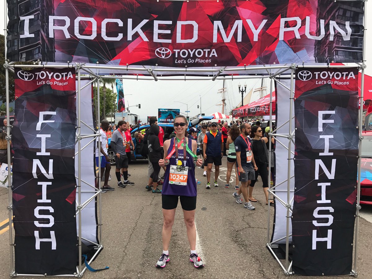 mandymae30's tweet photo. Finisher photo from last week's half! Rockin' all 3 medals from the weekend! @SmartyHealth #RunSmarty #BrooksEndorsed #RnRSD https://t.co/EtMp8tXMhV