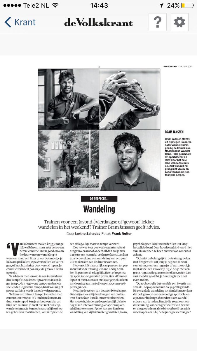 Bram Janssen van KWBN vertelt dit weekend in de Volkskrant over wandeltraining #leestip