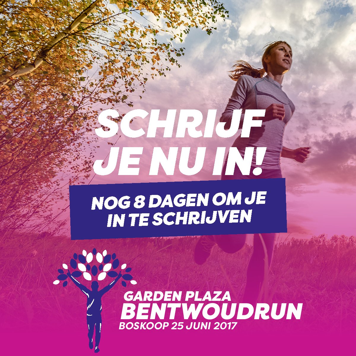 Je hebt nog 8 dagen om je in te schrijven voor de #Bentwoudrun. Dus ga nu bentwoudrun.nl/inschrijven