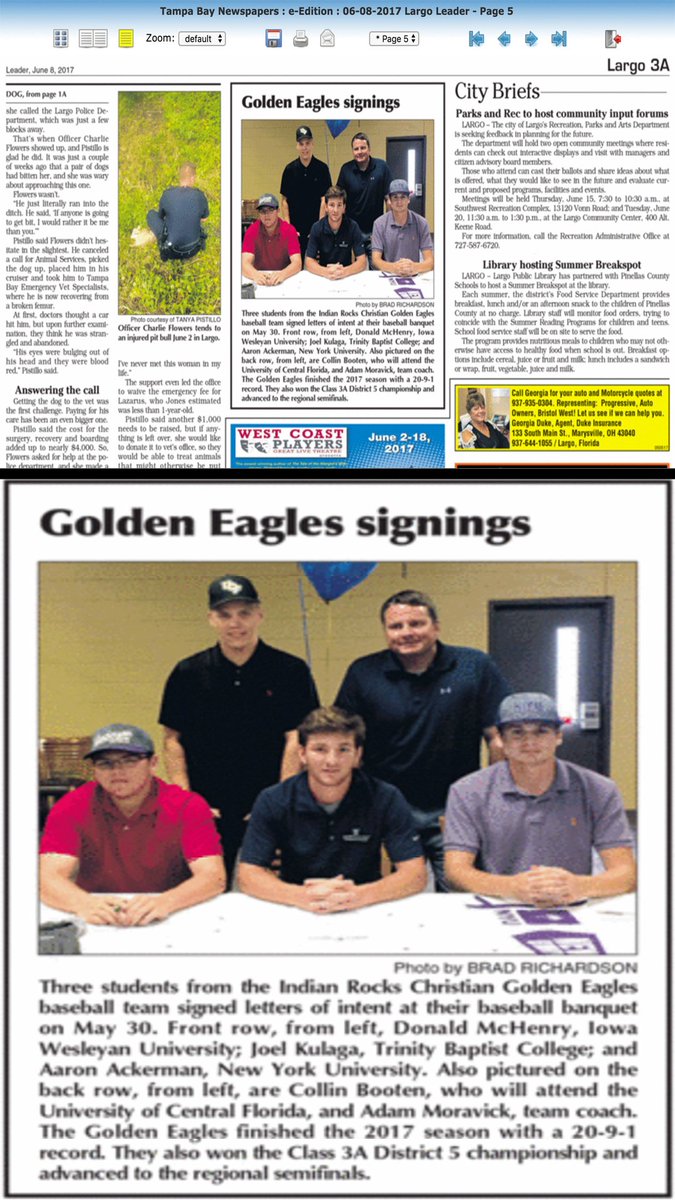BradKRicha88's tweet photo. Be sure to pickup a #LargoLeader this week. @IrcsBaseball @aaronackerman10 @Donholio1 @jmku9 @bootenc & @moravick22 during βΎοΈ #SigningDay. https://t.co/So4ZYPh9y7