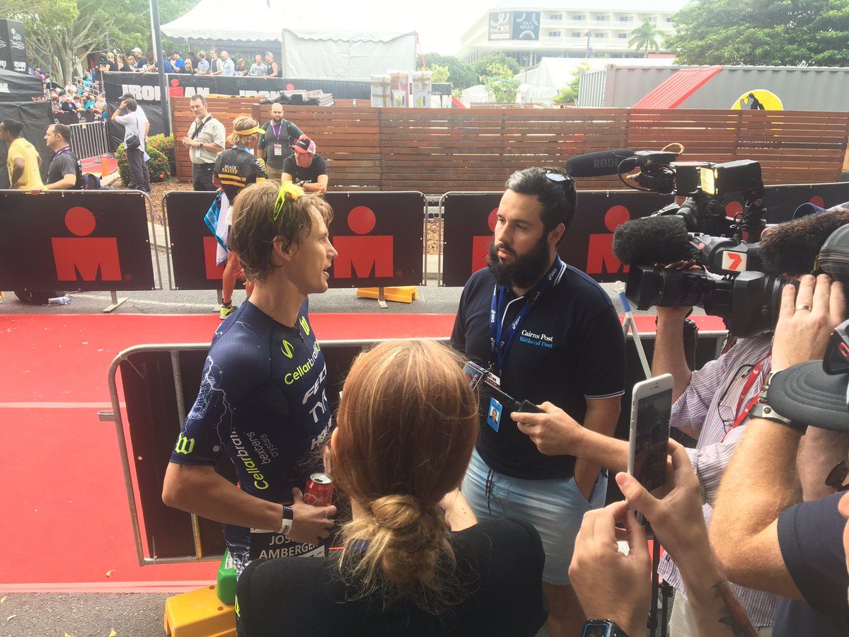 #IMCairns winner <a href="/JoshAmberger/">Josh Amberger</a> chats with <a href="/TheCairnsPost/">Cairns Post</a> journalist <a href="/jgerrans/">Jordan Gerrans</a> after his maiden Ironman victory.