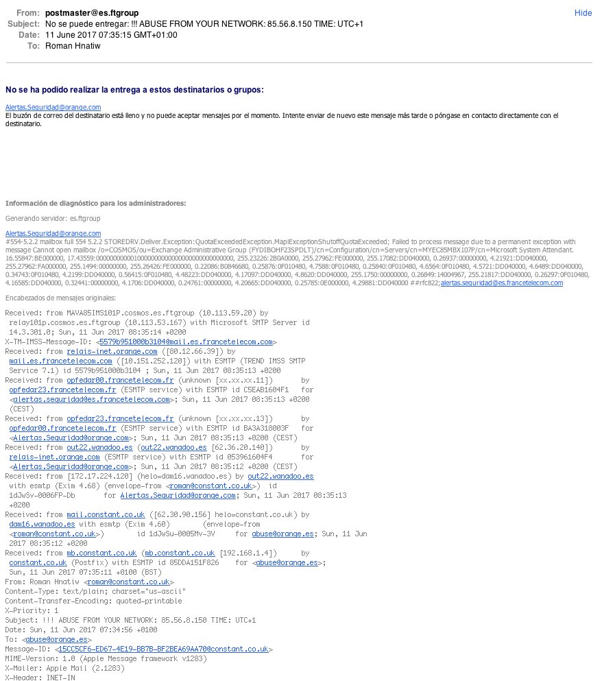 constanttech's tweet photo. @orange_es Why not have an abuse address that works, like other ISPs? https://t.co/1j3LITi5e9