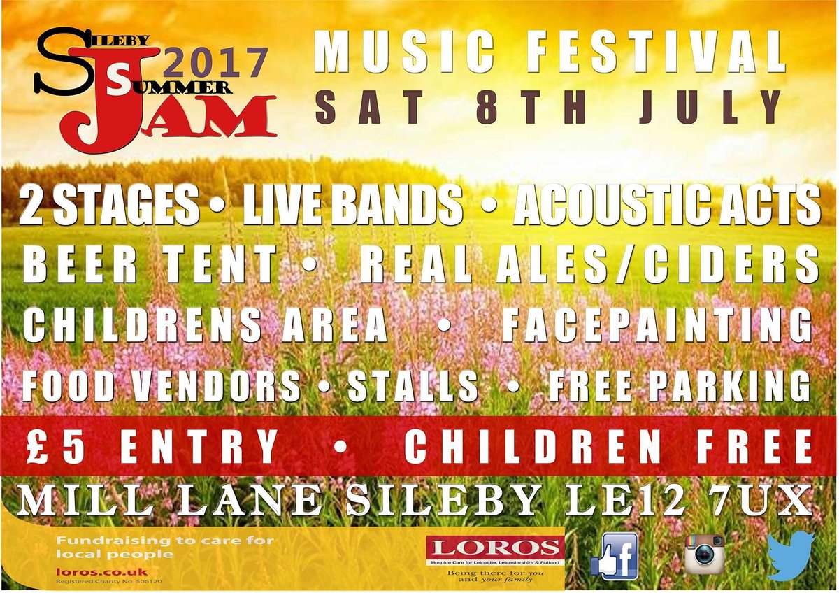 SilebySummerjam's tweet photo. Sileby SummerJam Sat 8th July check us out on Facebook @silebysummerjam #MusicMadness #Musicfestival #livebands #loros #realales #summer https://t.co/gKF2IkRXQZ