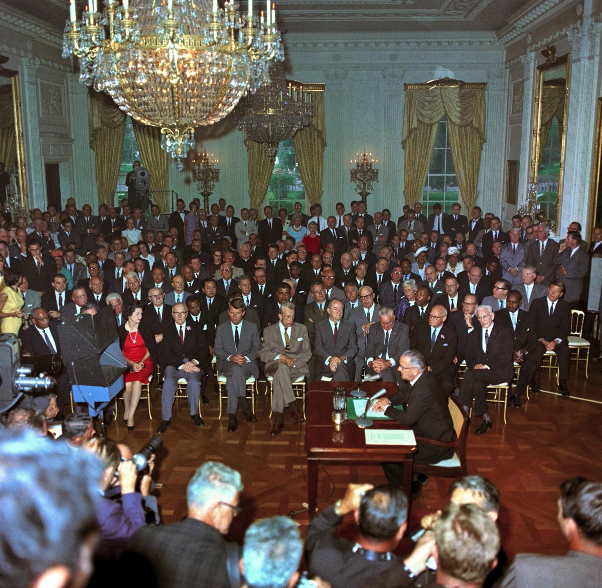 HowThingsWere's tweet image. President Lyndon B. Johnson at the signing of the Civil Rights Act of 1964