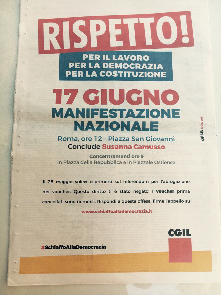 ilmanifesto's tweet photo. Il 17 giugno in piazza a roma con @cgilnazionale #SchiaffoAllaDemocrazia https://t.co/FEPzIfa1y4