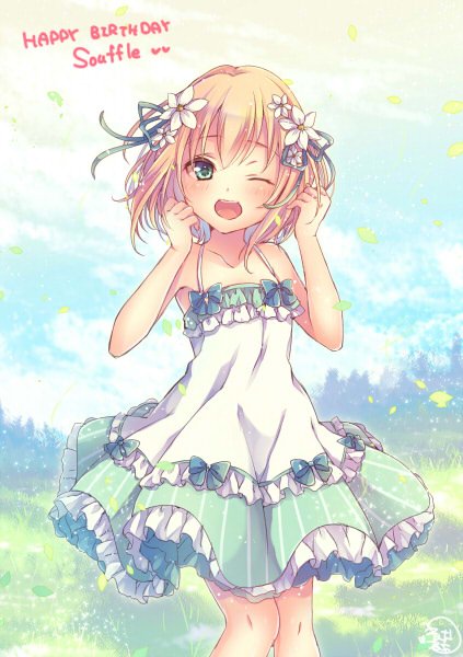 再掲だけどスーちゃんお誕生日おめでとう～～!*ଘ(੭*ˊᵕˋ)੭* ੈ✩‧₊˚スーちゃんの笑顔に乾杯!!🎉💕 #ゴ魔乙 #スフレ生誕祭 