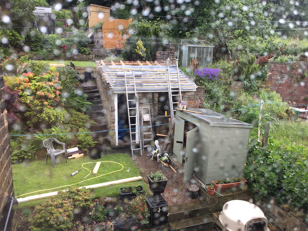 peteduncanson's tweet photo. Rain stops play on #projectworkshop. Time for a cup of tea and start on assembling the sky light...indoors https://t.co/FqebqepBRE