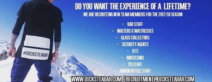 DicksTeaBar's tweet photo. Recruitment for this coming winter has started. We are looking for new team members for this coming winter season #dicksteabar #valdisere https://t.co/PUr4gY0Wom