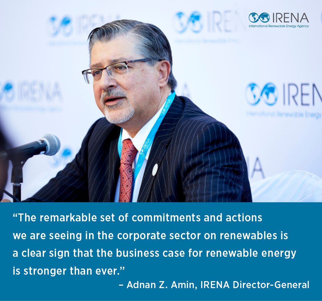 IRENA's tweet photo. Drivers for corporate renewables procurement are changing, new @IRENA surveys seeks ‘how’ https://t.co/ZvFOUctGNV #CEM8 https://t.co/2ipwanRryb