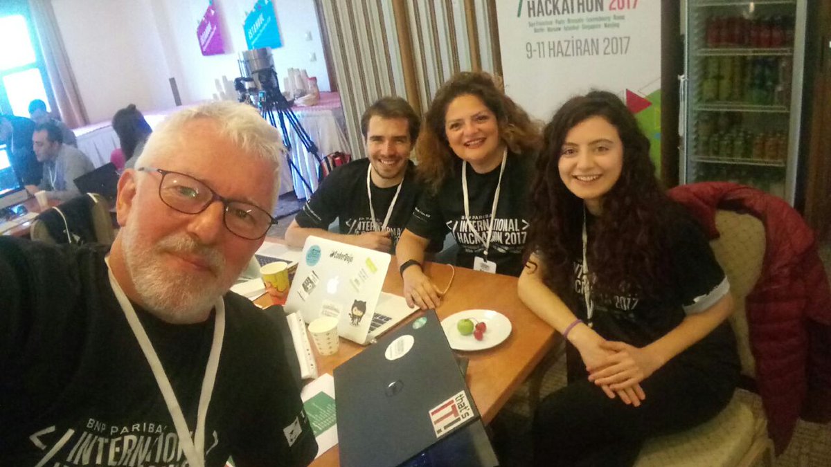 STAGECoPlatform's tweet photo. Team behind the scenes:) @AlxMtllt @patrickbosteels @Emikoglu @nesenyucel #teb #internationalhackathon #İstanbul #stagecoplatform #hackathon https://t.co/rfye6E4b1i