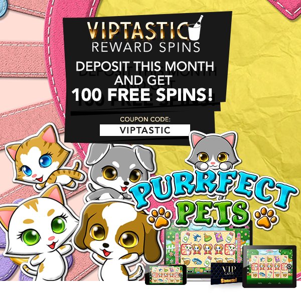 SlotasticVIP's tweet image. Get more this month as a VIP! Deposit in June &amp;amp; receive 100 #freespins for Purrfect Pets #slot. Code: VIPTASTIC goo.gl/ioWSgT