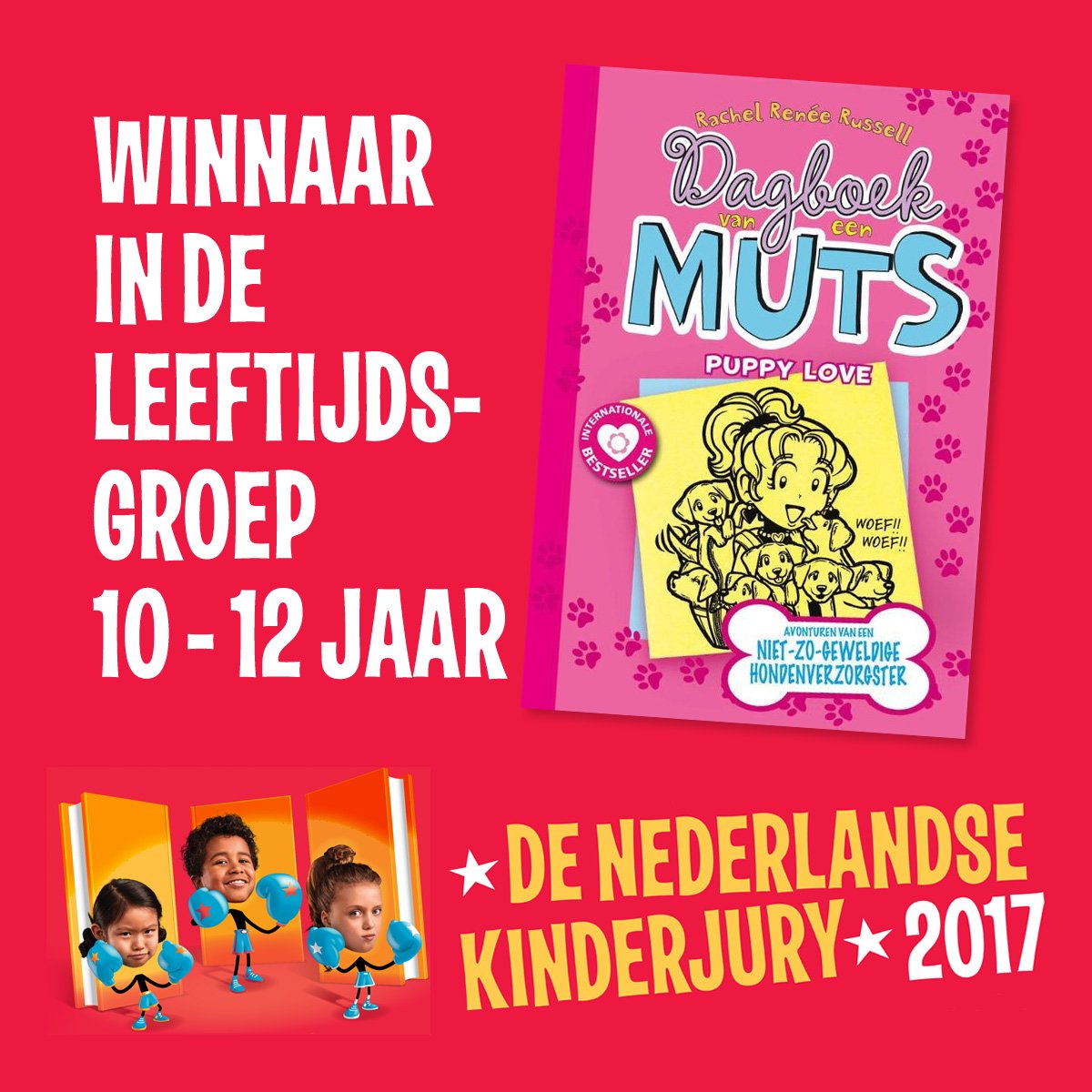 Dagboek van een muts 10 – Puppy Love (De Fontein Jeugd) van Rachel Renée Russell wint de Prijs vd Kinderjury (10-12 jr)! #Kinderjury