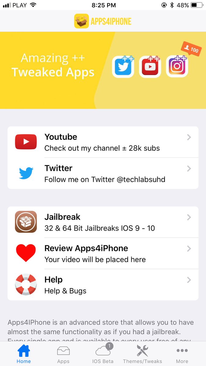 TechLabsUHD's tweet photo. Apps4iphone is back! Check out the best cydia alternative! #comebackisreal #apps4iphone.co https://t.co/NTIqNRrww9 https://t.co/vk4qGbf3nm