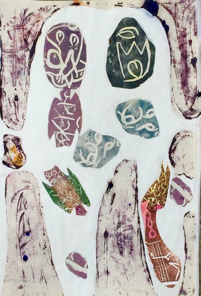 White Sea Cavern
Mono print. Fabric printing ink, ink, oil on paper  12" x 18". 2017 robertsoffian.com #Art #artisttwitter