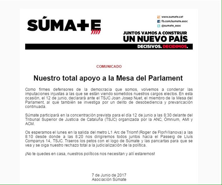 sumate_asoc's tweet photo. Mañana acompañaremos a @NUET al TSJC. Basta ya de judicialización  de la política! https://t.co/MzgfStqQa7
