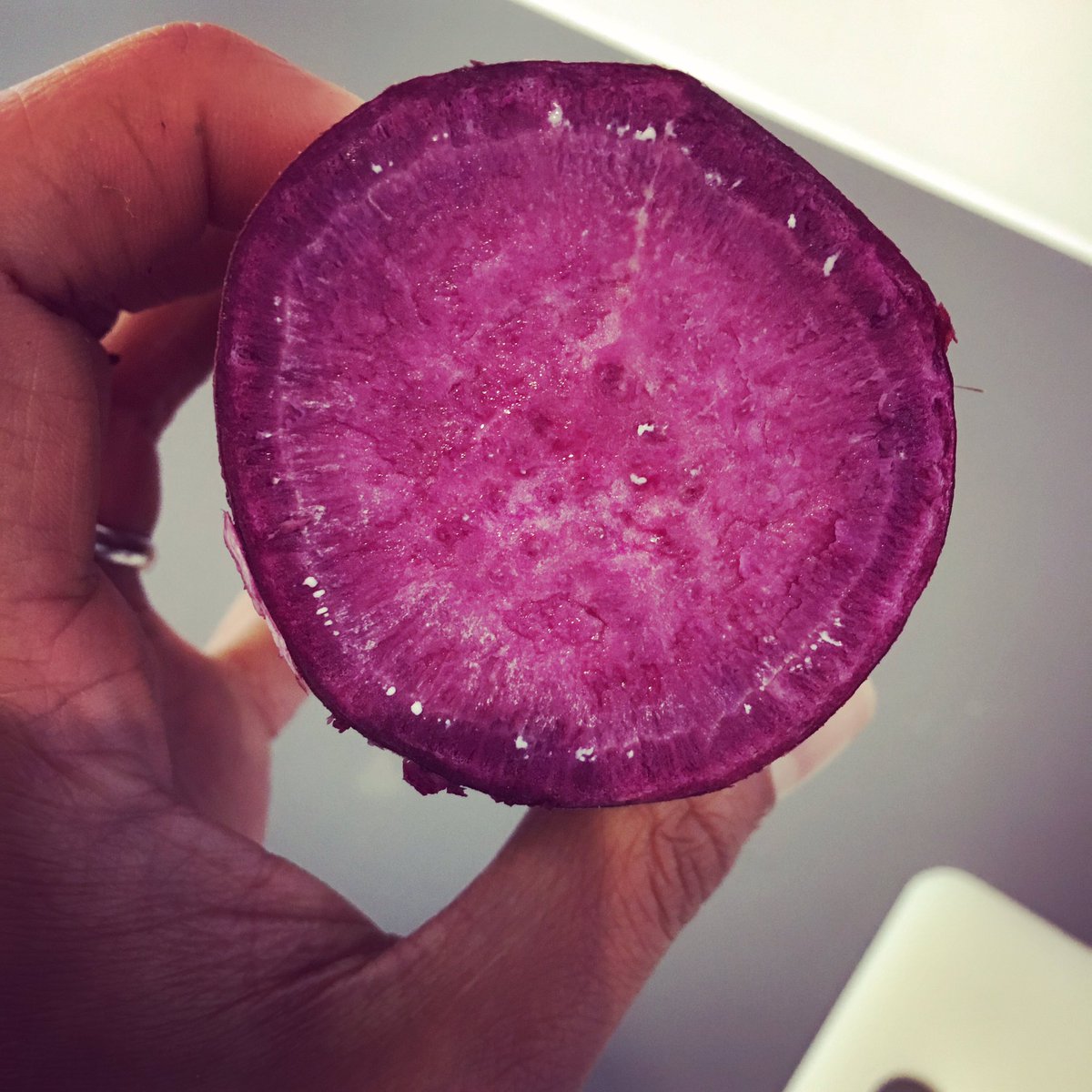 This is a purple sweet potato. I shit you not. #notyouraveragesundaydinner #theprinceofpotatoes