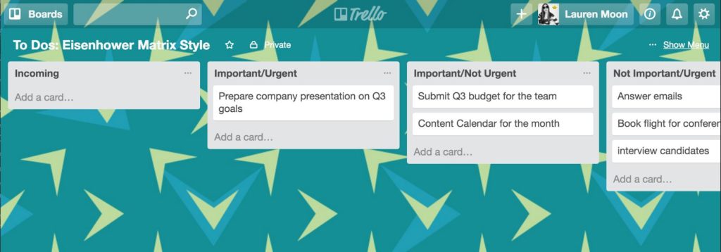 trello's tweet photo. You’ve got a lot on your plate. 🍽

The Eisenhower Matrix method can help you tame the crazy: https://t.co/LmK0FVcPbH https://t.co/96kkOlVh8H