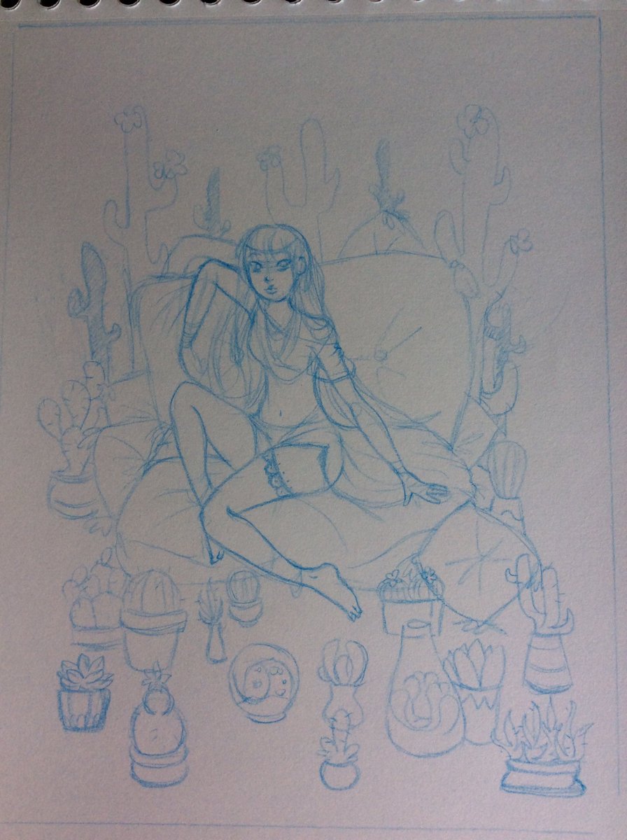 MartaMoony's tweet photo. Cactus Queen (process). Next stop, give it color! #cactus #sketch #illustration #cactusqueen #lineart #drawingprocess #queen #fairytale https://t.co/O9ZHSU3bB6