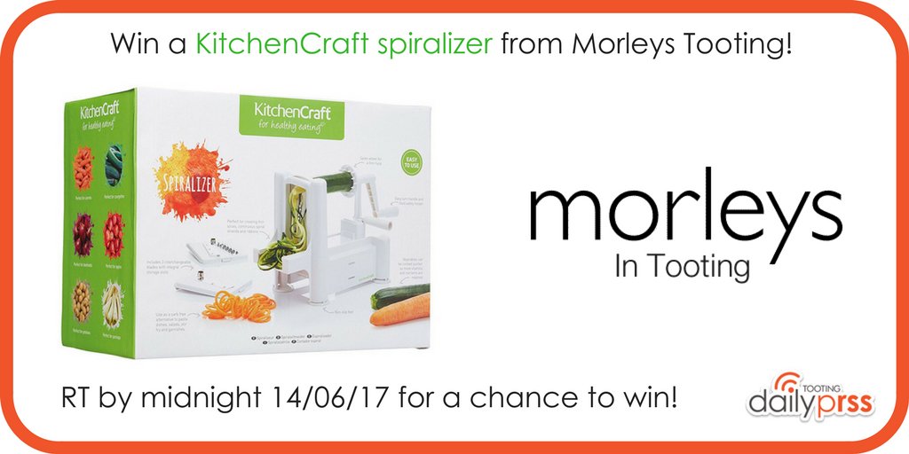 tootingnewsie's tweet photo. Win a @KitchenCraft spiralizer from @MorleysTooting! RT by midnight 14/06/17 for a chance to win! Ts &amp; Cs: https://t.co/LqP6Vvth6G #Tooting https://t.co/1VutPBqH81