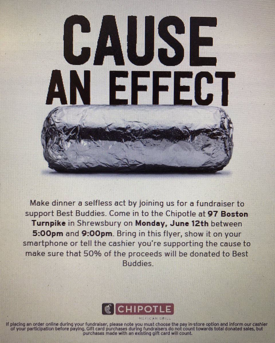 _LHSBestBuddies's tweet photo. Don't forget to come to the Shrewsbury Chipotle tm 5-9 to support Leominster Best Buddies! Good food and a good cause 💜💛💜💛 https://t.co/zE50BFOtmL