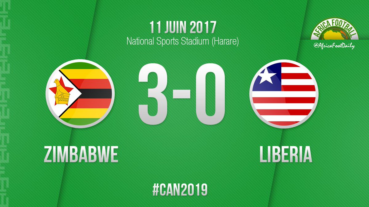 cdecdigital's tweet photo. Eliminatoires #CAN2019 | Résultat :
Zimbabwe🇿🇼 3-0 🇱🇷Liberia : Le Zimbabwe s'est imposé grâce à un triplé de Knowledge Musona.
#ZIMLIB https://t.co/3KxpjQaACE
