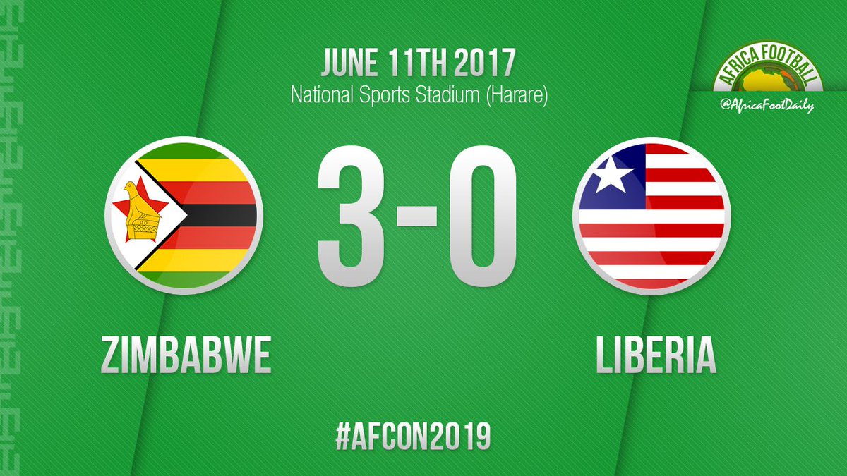 AFD_English's tweet photo. #AFCON2019 Qualification | Result:
Zimbabwe🇿🇼 3-0 🇱🇷Liberia : Knowledge Musona's hattrick gives ZImbabwe the whole 3 points.
#ZIMLIB https://t.co/w4QARTZKab