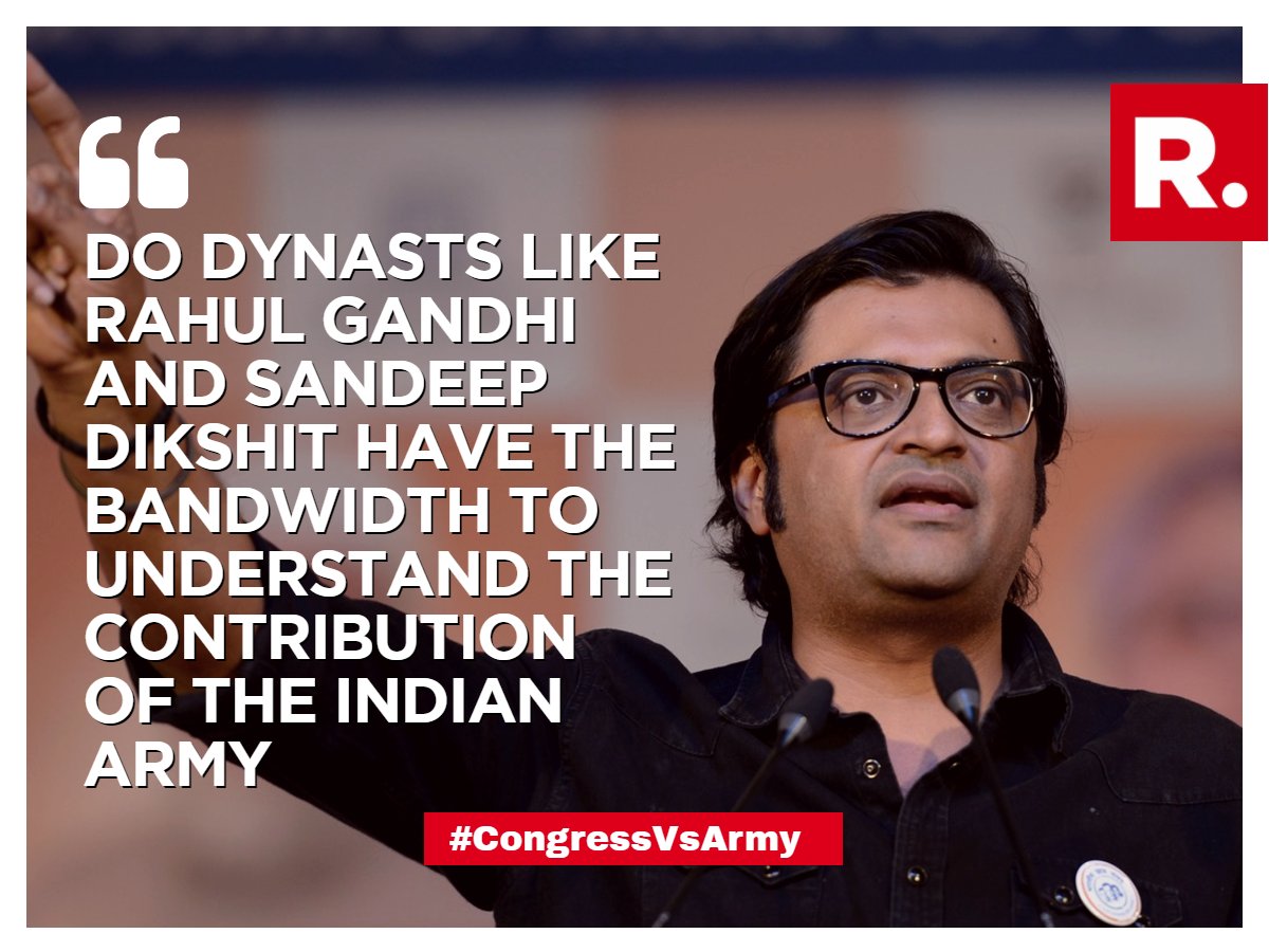 AuCourantCitizn's tweet photo. Sandeep Dixit calls India's Army Chief
"Sadak ka Gunda"!
Among whole MSM only Arnab @republic has guts to raise question!!
#CongressVsArmy https://t.co/c3iUIK7LWx