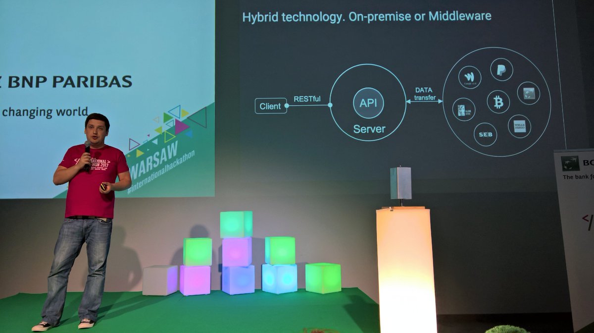 KamilBrzezinski's tweet photo. #bNesis is universal #api that connects different banks and financial providers into one. #internationalhackathon #warsaw https://t.co/Gd0datNSfU