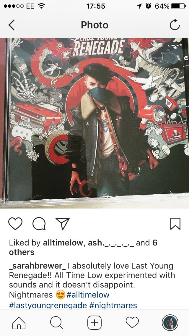Sarahblush's tweet photo. OMG All Time Low noticed my IG post!? I adore LYR so much I'm so happy with this 😃 https://t.co/eNaZQXmOzj