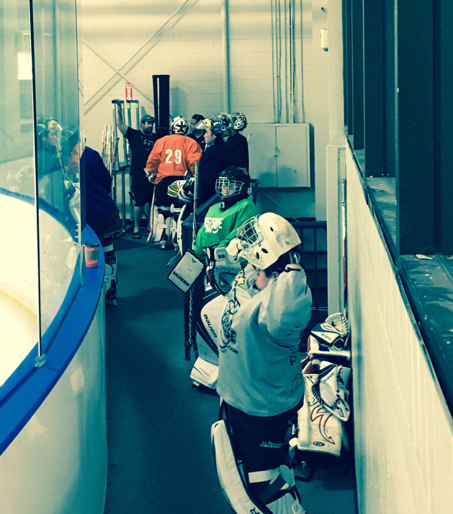 pcarayiannis's tweet image. Our goalies trying out the new gear for next season.  #dukesdemoday #weknowgoal #hockey #OhCanada