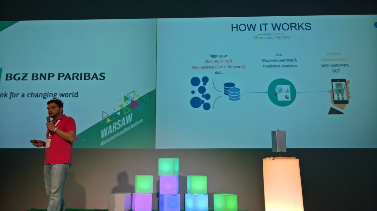 KamilBrzezinski's tweet photo. #OptioAI helps millenials to face their financial problems with AI bot #internationalhackathon #warsaw https://t.co/p5XIldBXs9