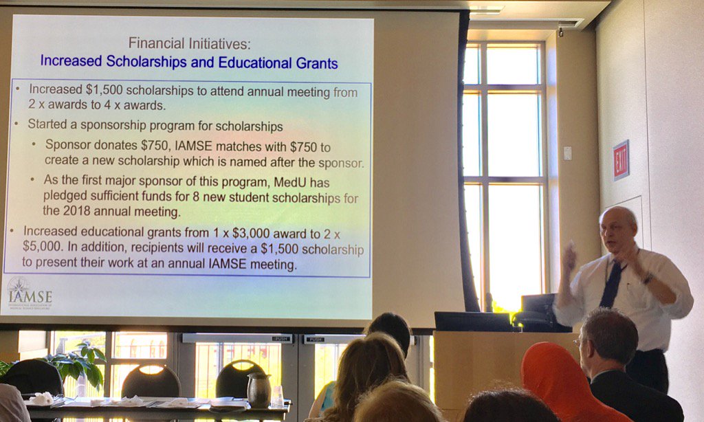 Wilson_Delfosse's tweet photo. #IAMSE17 Treasurer Neil Osheroff announces 8 new student travel awards sponsored by @lesliehfall @MedUmatters ! https://t.co/LD2Te1F9CV