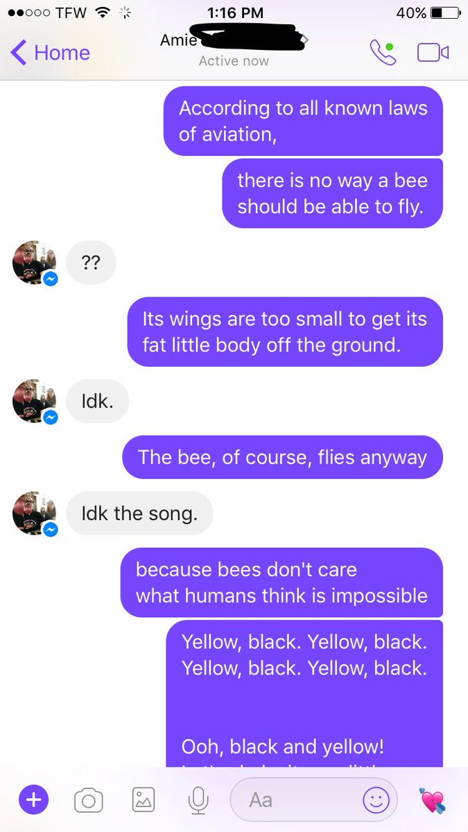 k__stewart11's tweet photo. Sooo.... I just casually decided to text the Bee Movie script to Amie &amp; well this was her response...😂🐝 #Bamboozled #BeeMovieScript https://t.co/S8vskzkVLM