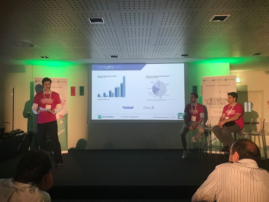 LUISSEnLabs's tweet photo. Now on stage at the @BNPParibas #internationalhackathon in #Rome #BankonVR, an app for customer service in VR https://t.co/dxVrHYa7Fd