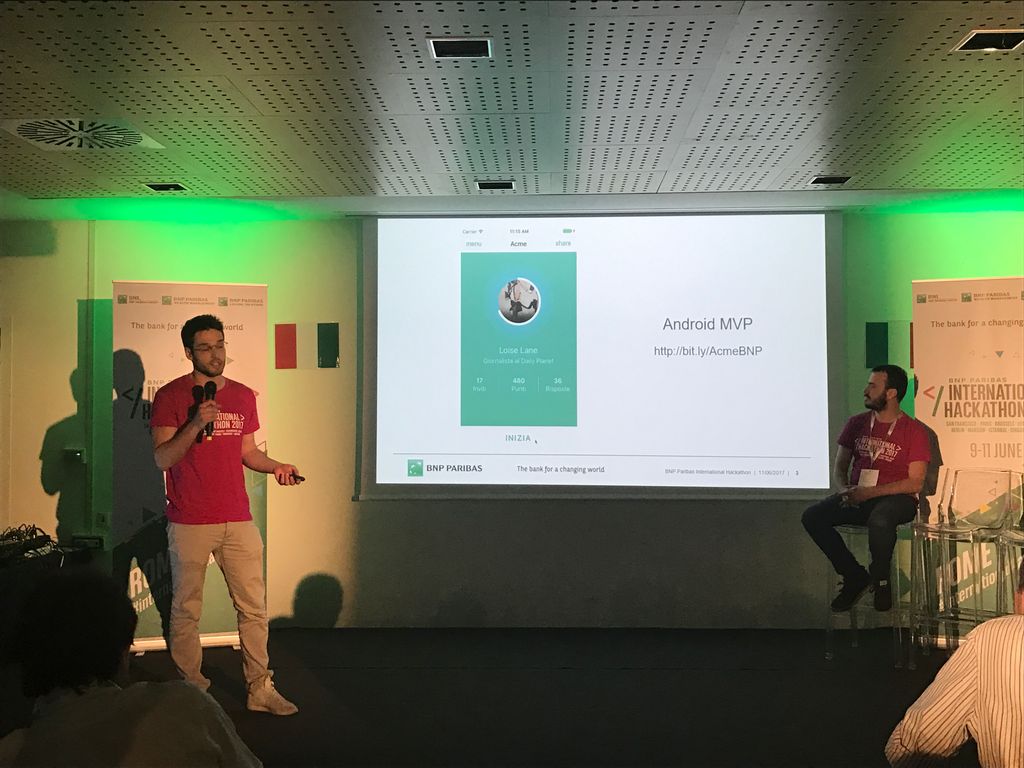 LUISSEnLabs's tweet photo. #Acme profiles and acquires new private clients for @BNLPeople through a simple and awesome game. @BNPParibas #internationalhackathon #Rome https://t.co/x6JvVhinfn