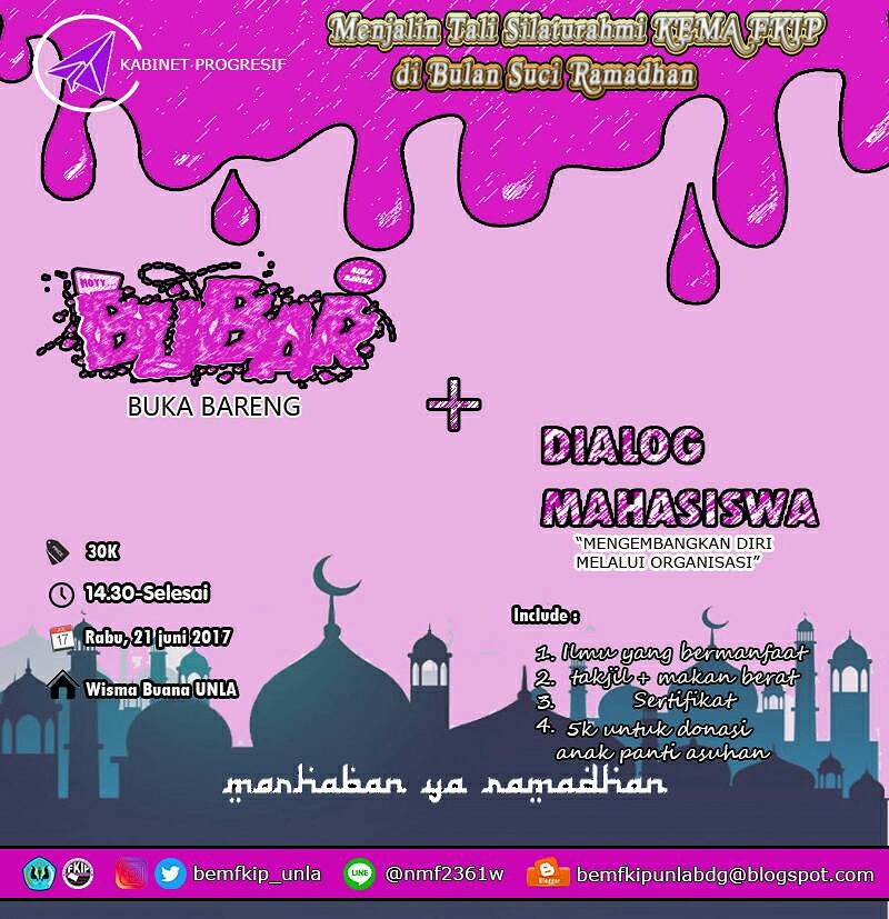 BEMFKIP_UNLA's tweet photo. 🎉BEM FKIP UNLA PROUDLY PRESENT🎉

BUBAR (Buka Bareng)
📆 21 juni 2017
⌚ 14:30 s.d selesai
🏫 Wisma Buana Universitas Langlangbuana
💸 HTM 30k https://t.co/hzNuphc2t6