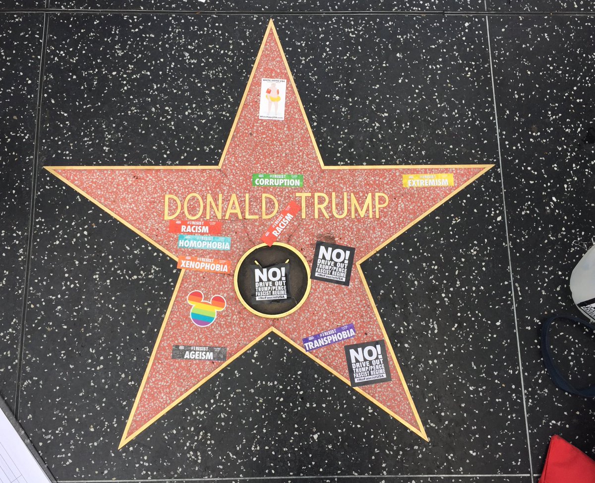latimes's tweet photo. President Trump's Walk of Fame star is not going unnoticed https://t.co/nmYyXbM5n6 https://t.co/EoefmpQeuW