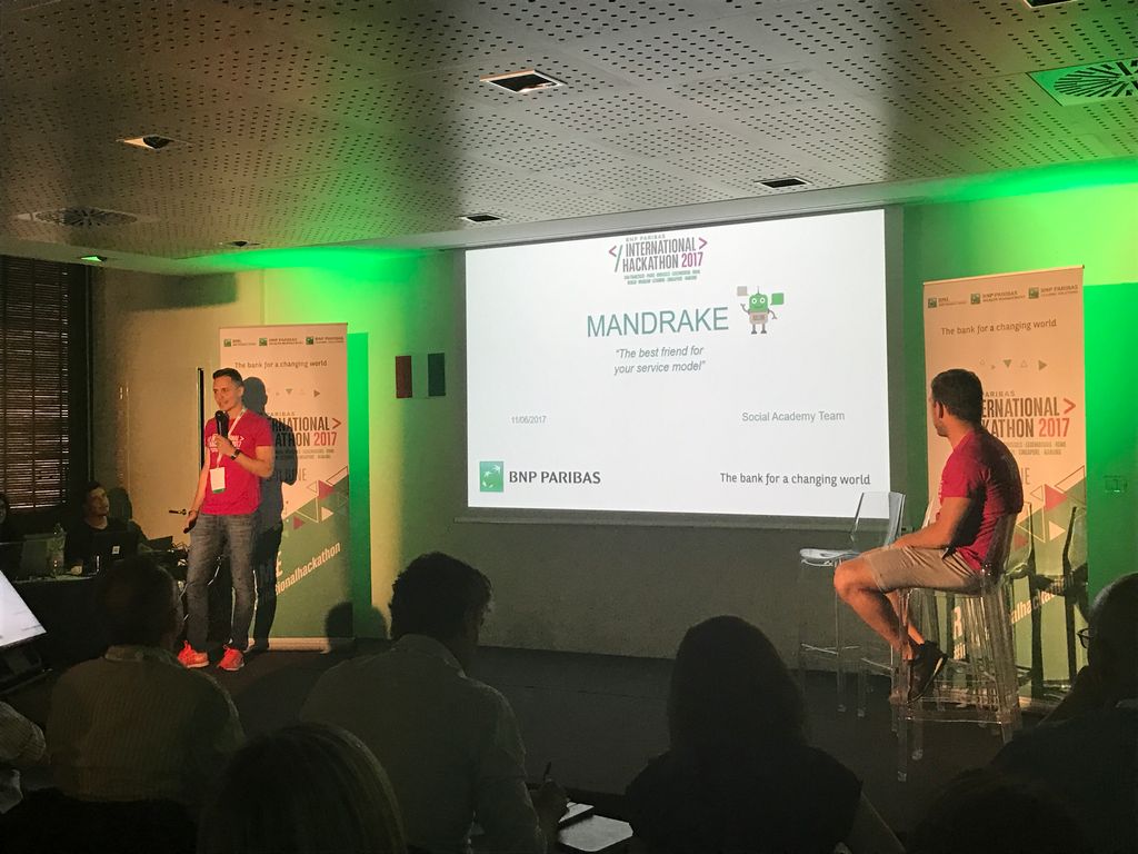 LUISSEnLabs's tweet photo. Mandrake by @Socialdemy: #useracquisition tool improving the service model assignation process @essex91 @BNPParibas #internationalhackathon https://t.co/gAFiEKvMzT