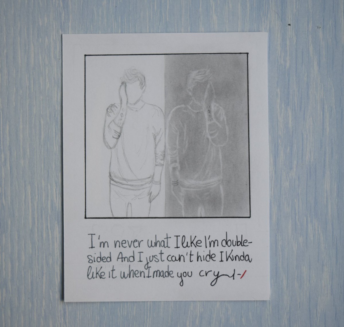 semiartistt's tweet photo. I'm never what I like
I'm double sided,and I just can't hide
I kind of like it when I make you cry
#cliqueart #tylerjoseph #twentyonepliots https://t.co/A7Dyk0oPoE