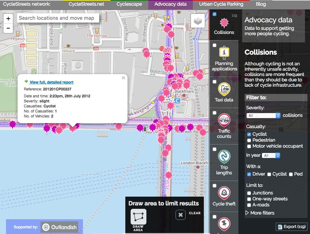 Bikedata beta – interactive data website for cycle campaigners in one place:
bikedata.cyclestreets.net
Read about it: cycle.st/b3211