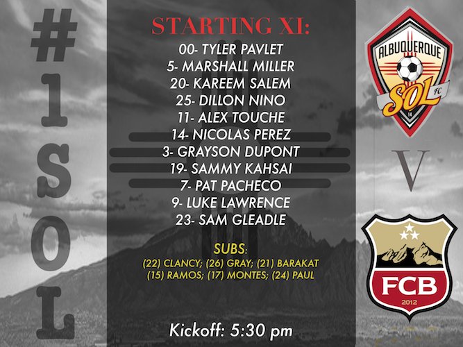 abqsolfc's tweet photo. Tonight's starting XI + Subs #1sol #path2pro https://t.co/EJZ1Aobw8g