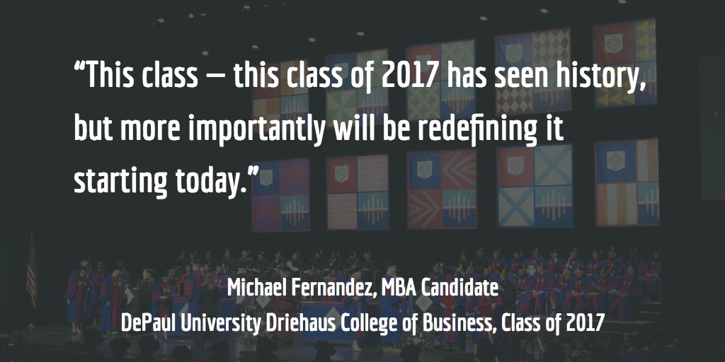 DePaul_News's tweet photo. @DePaulU Double Demon Michael Fernandez rallies @driehausbus graduates in his commencement speech. #DePaulGrad2017 π΅π΄π https://t.co/mk1ygzWup2