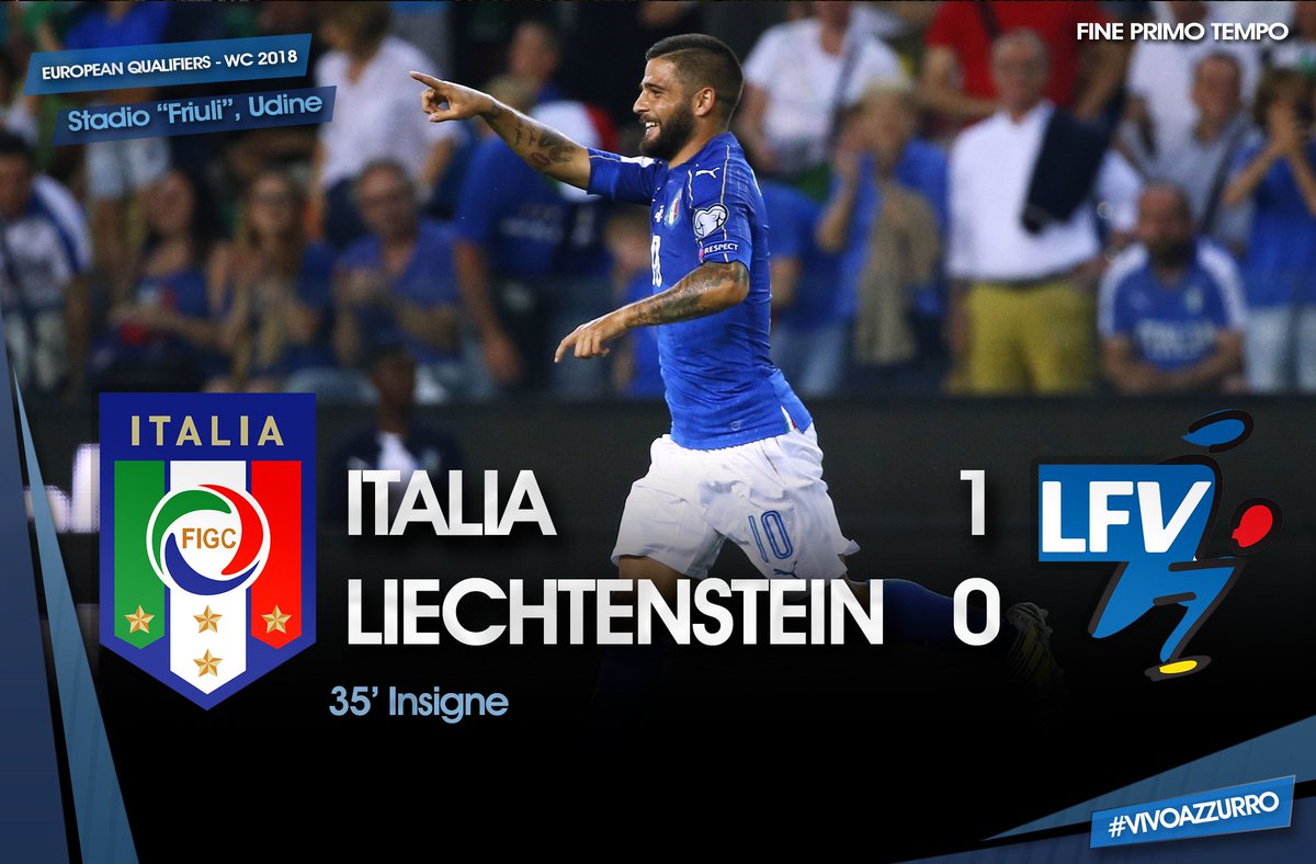 Azzurri's tweet photo. FINE PRIMO TEMPO
#ItaliaLiechtenstein  🇮🇹🇱🇮 1-0 (#Insigne)

#Azzurri #Nazionale #VivoAzzurro https://t.co/fa4Jo7zhUt