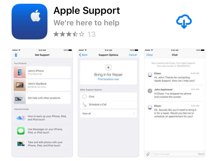 Apple Support
-
اي مشكلة تواجهك في أجهزة ابل 🖥 📱
تقدر تتواصل معهم بشكل مباشر (محادثة أو مكالمة)
-
itunes.apple.com/us/app/apple-s…