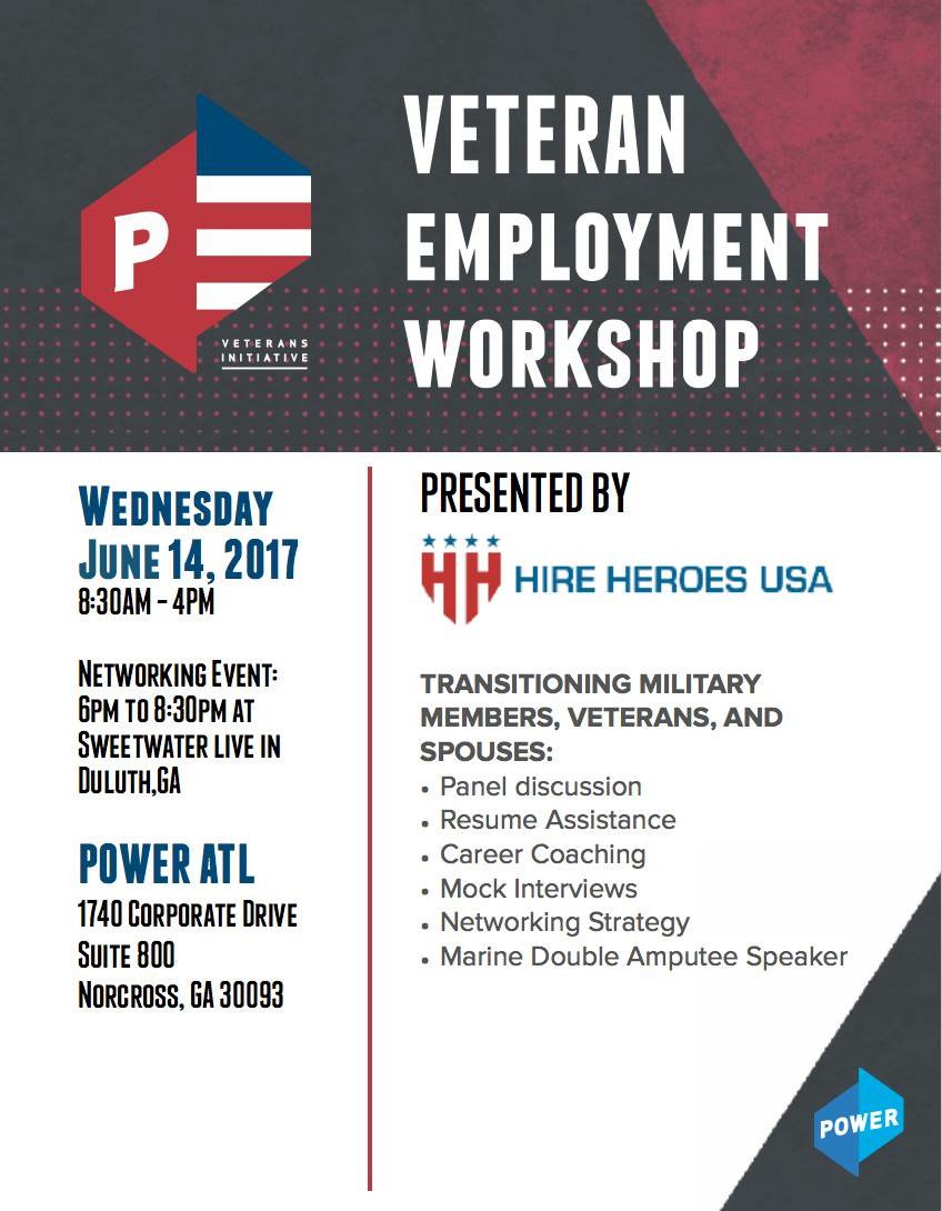PowerHRG's tweet photo. #Veterans: Join @Johnny_Joey and other notable vet speakers at the Power + @HireHeroesUSA #EmploymentWorkshop: https://t.co/SPmUJuuYrs #ATL https://t.co/LYvX3P2uBB