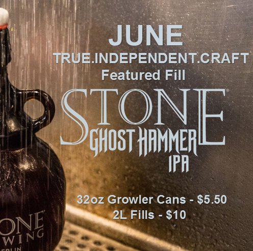 StoneStore's tweet photo. Mon. June 12 #TrueIndependentCraft Featured #GrowlerFill is Stone #GhostHammer IPA 2L=$10 32oz Growler Can=$5.50 All Month! https://t.co/nFOFKnNMJz
