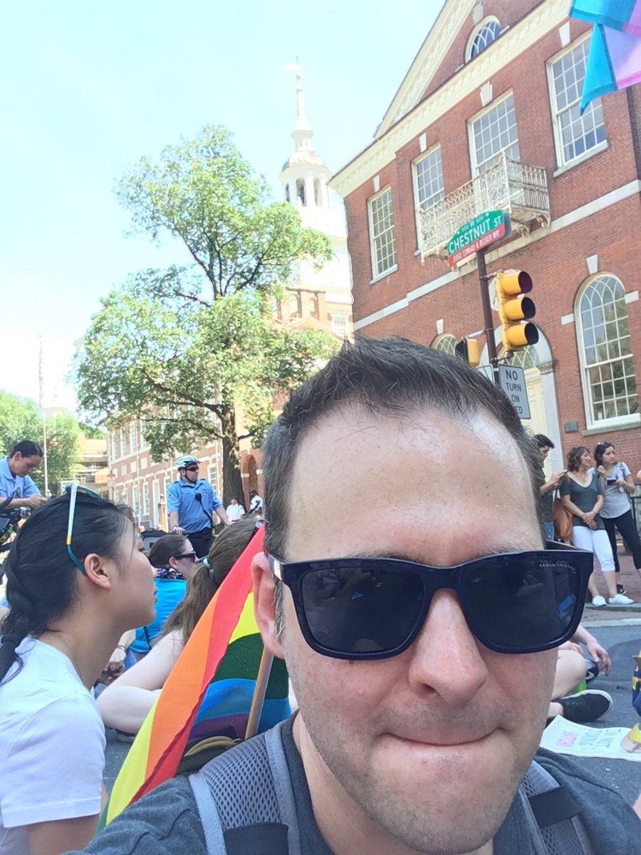BTG815's tweet photo. Because it's Saturday, we march! Shutting down 6th and Chestnut. #EqualityMarch2017 #Philly https://t.co/eIYIINlOnL